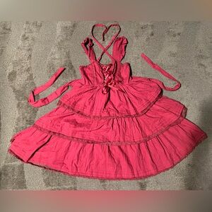 Sweet Lolita Red Ruffle Layered JSK Dress Lace-Up Front Adjustable Straps EGL